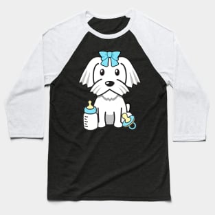 Cute white dog wearing a blue ribbon Baseball T-Shirt